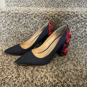 Jessica Simpson Pumps Chambray with Rose Embroidery on 3.5” heels.  Never worn.